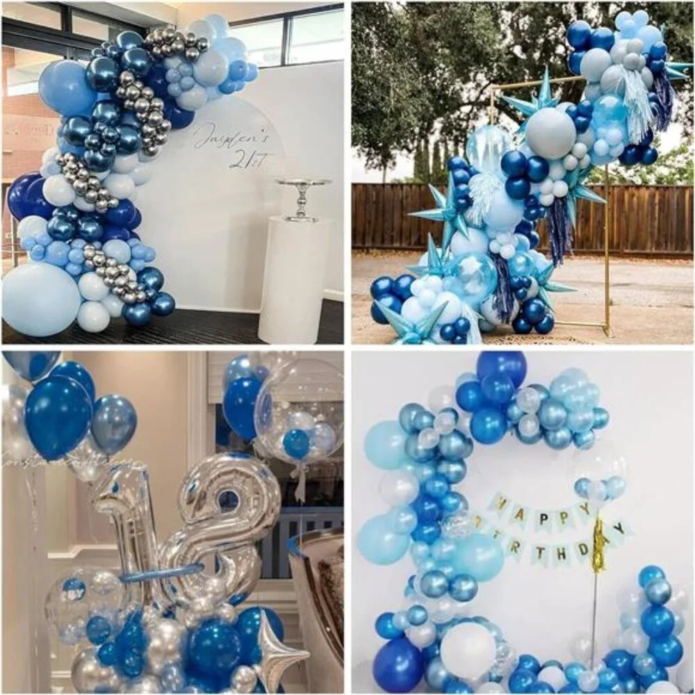 Blue Silver Balloons 60 Pcs Metallic Confetti Latex Party Decorations Birthday B